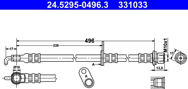 ATE 24.5295-0496.3 - Тормозной шланг autospares.lv