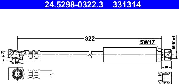 ATE 24.5298-0322.3 - Тормозной шланг autospares.lv