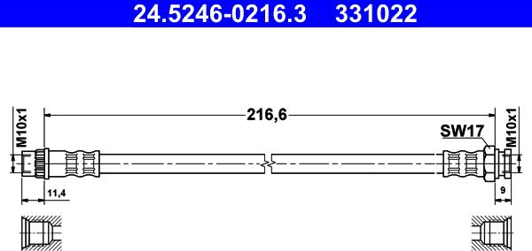 ATE 24.5246-0216.3 - Тормозной шланг autospares.lv