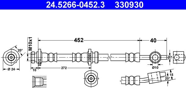 ATE 24.5266-0452.3 - Тормозной шланг autospares.lv