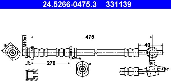 ATE 24.5266-0475.3 - Тормозной шланг autospares.lv