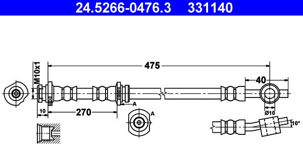 ATE 24.5266-0476.3 - Тормозной шланг autospares.lv