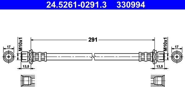 ATE 24.5261-0291.3 - Тормозной шланг autospares.lv