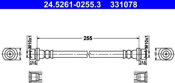 ATE 24.5261-0255.3 - Тормозной шланг autospares.lv