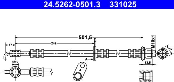 ATE 24.5262-0501.3 - Тормозной шланг autospares.lv