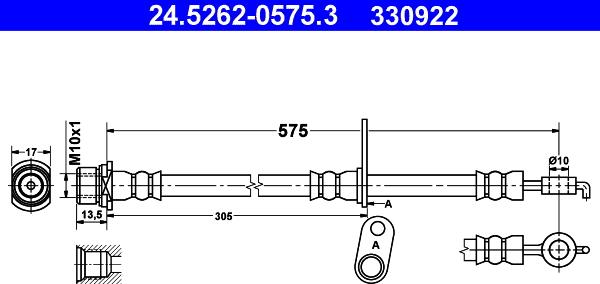 ATE 24.5262-0575.3 - Тормозной шланг autospares.lv