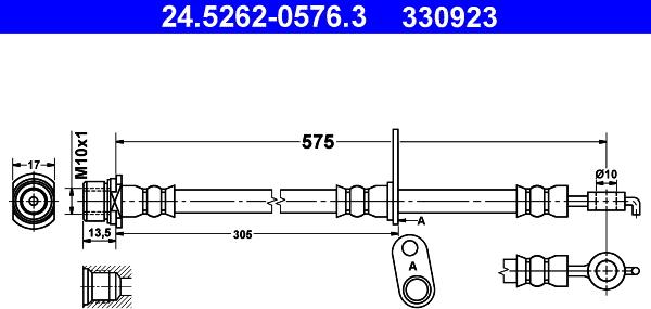 ATE 24.5262-0576.3 - Тормозной шланг autospares.lv