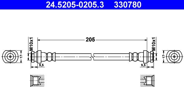 ATE 24.5205-0205.3 - Тормозной шланг autospares.lv