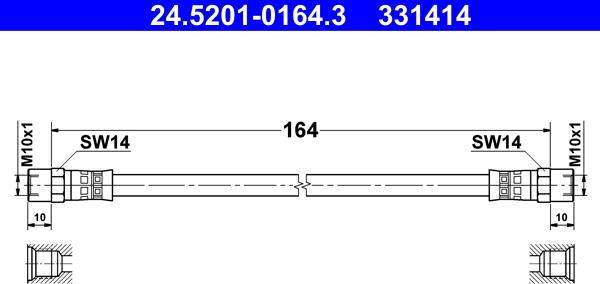 ATE 24.5201-0164.3 - Тормозной шланг autospares.lv