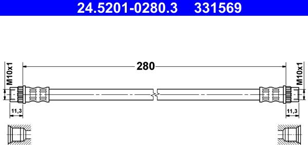 ATE 24.5201-0280.3 - Тормозной шланг autospares.lv