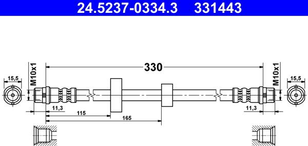 ATE 24.5237-0334.3 - Тормозной шланг autospares.lv