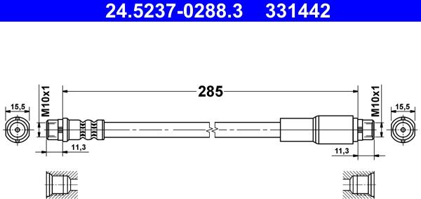 ATE 24.5237-0288.3 - Тормозной шланг autospares.lv