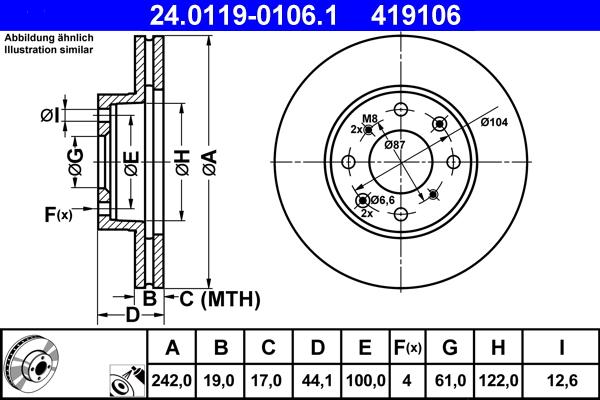 ATE 24.0119-0106.1 - Тормозной диск autospares.lv