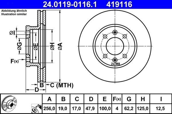 ATE 24.0119-0116.1 - Тормозной диск autospares.lv