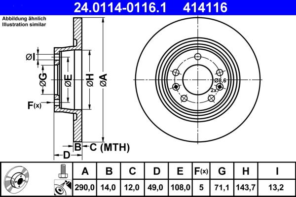 ATE 24.0114-0116.1 - Тормозной диск autospares.lv