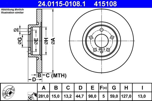 ATE 24.0115-0108.1 - Тормозной диск autospares.lv