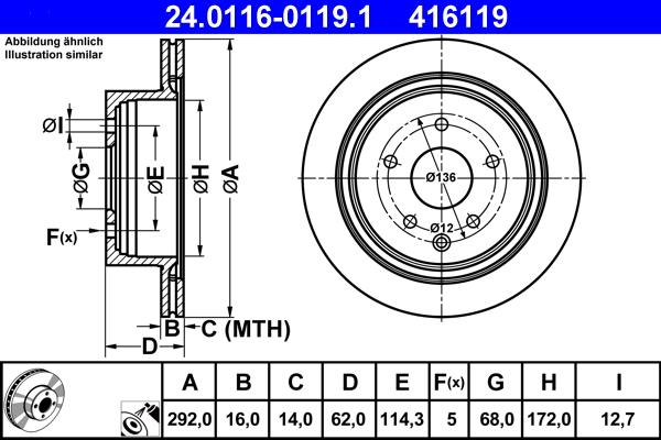 ATE 24.0116-0119.1 - Тормозной диск autospares.lv