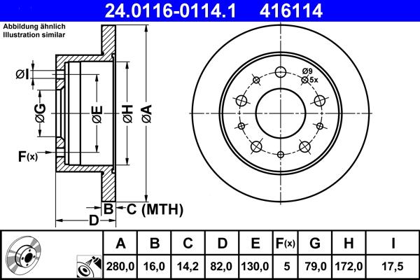 ATE 24.0116-0114.1 - Тормозной диск autospares.lv