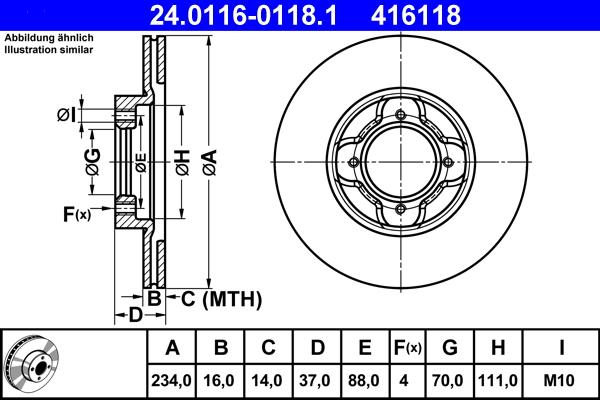 ATE 24.0116-0118.1 - Тормозной диск autospares.lv