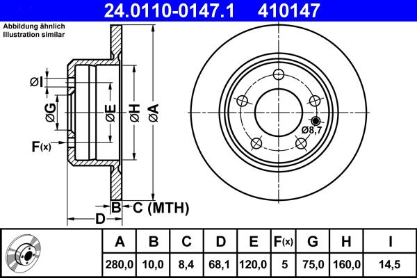 ATE 24.0110-0147.1 - Тормозной диск autospares.lv
