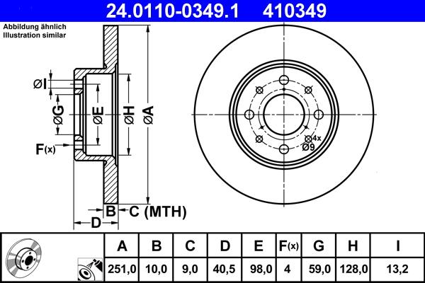 ATE 24.0110-0349.1 - Тормозной диск autospares.lv