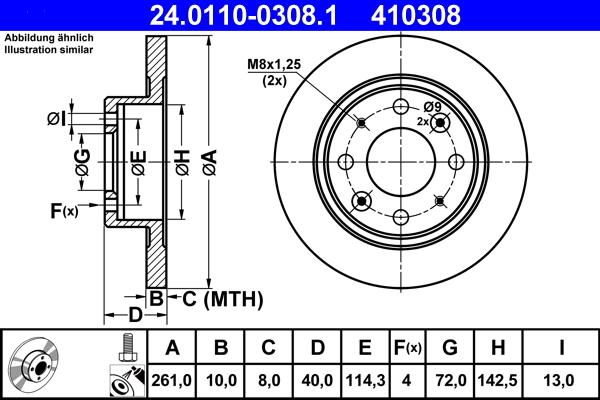 ATE 24.0110-0308.1 - Тормозной диск autospares.lv