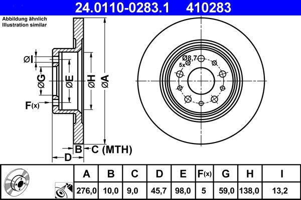 ATE 24.0110-0283.1 - Тормозной диск autospares.lv