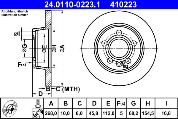 ATE 24.0110-0223.1 - Тормозной диск autospares.lv