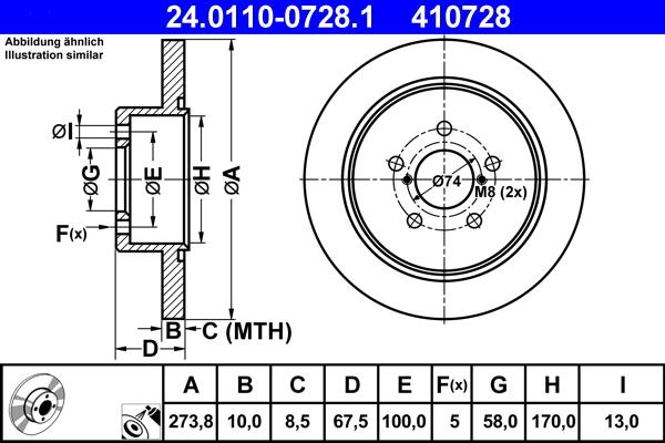 ATE 24.0110-0728.1 - Тормозной диск autospares.lv