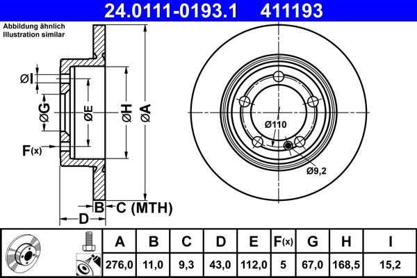 ATE 24.0111-0193.1 - Тормозной диск autospares.lv