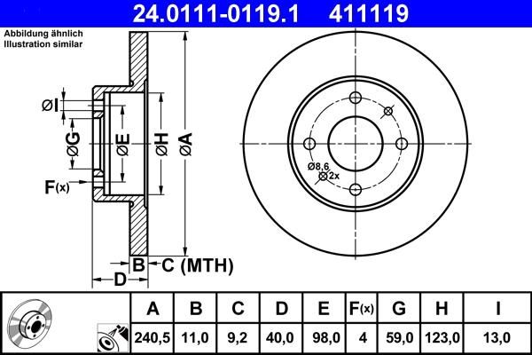 ATE 24.0111-0119.1 - Тормозной диск autospares.lv