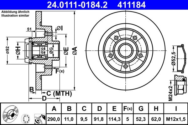 ATE 24.0111-0184.2 - Тормозной диск autospares.lv