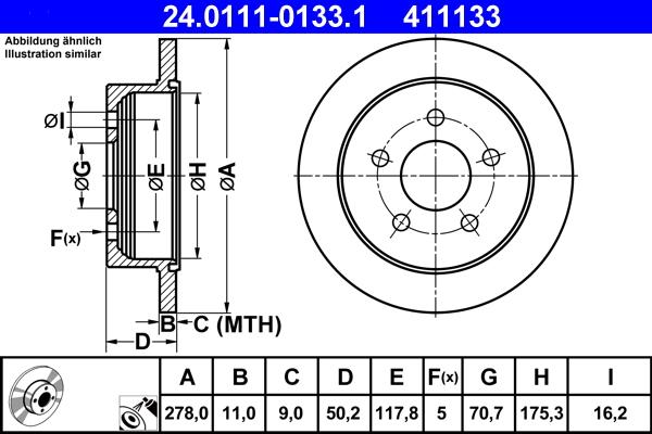 ATE 24.0111-0133.1 - Тормозной диск autospares.lv