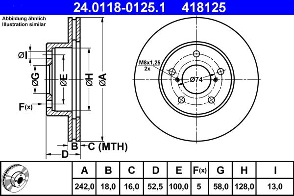 ATE 24.0118-0125.1 - Тормозной диск autospares.lv