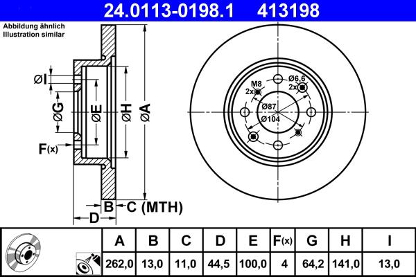 ATE 24.0113-0198.1 - Тормозной диск autospares.lv
