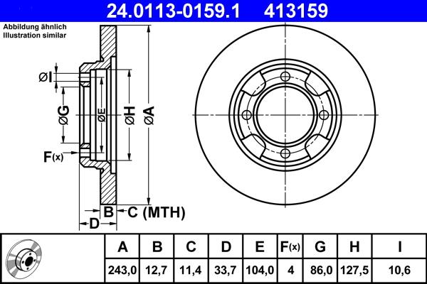 ATE 24.0113-0159.1 - Тормозной диск autospares.lv