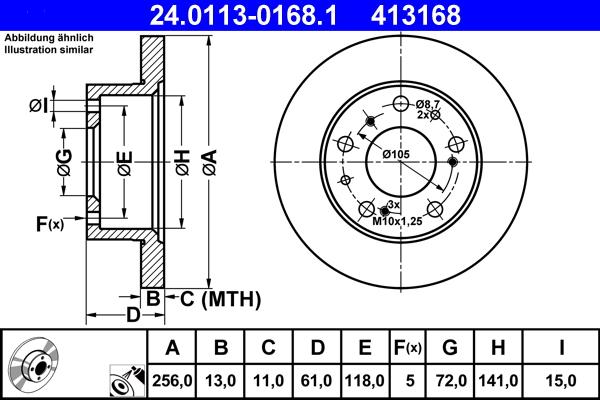 ATE 24.0113-0168.1 - Тормозной диск autospares.lv