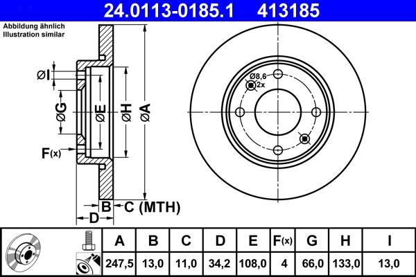 ATE 24.0113-0185.1 - Тормозной диск autospares.lv