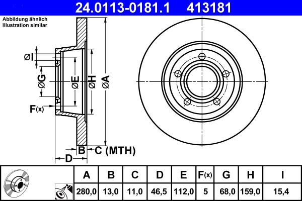 ATE 24.0113-0181.1 - Тормозной диск autospares.lv