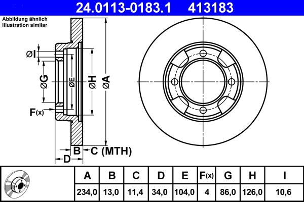ATE 24.0113-0183.1 - Тормозной диск autospares.lv