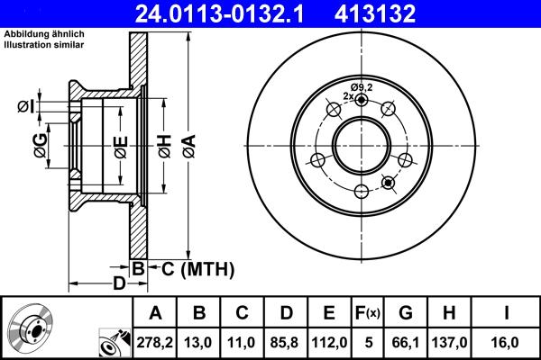 ATE 24.0113-0132.1 - Тормозной диск autospares.lv