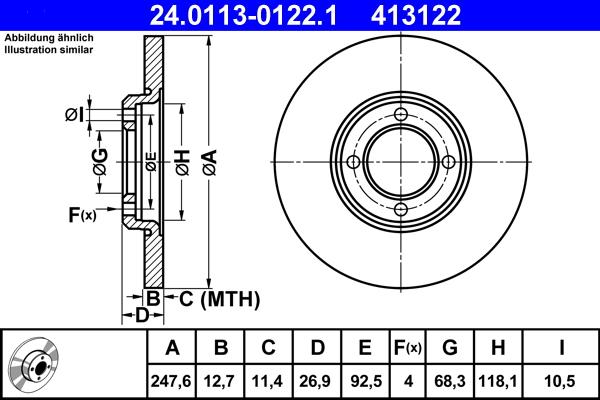 ATE 24.0113-0122.1 - Тормозной диск autospares.lv