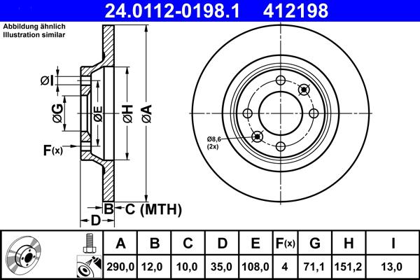 ATE 24.0112-0198.1 - Тормозной диск autospares.lv