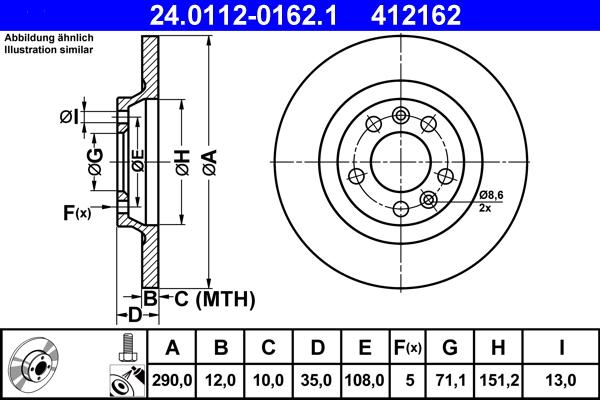 ATE 24.0112-0162.1 - Тормозной диск autospares.lv