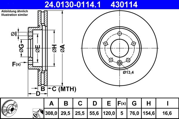 ATE 24.0130-0114.1 - Тормозной диск autospares.lv