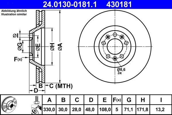 ATE 24.0130-0181.1 - Тормозной диск autospares.lv