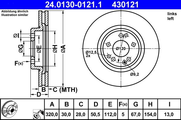 ATE 24.0130-0121.1 - Тормозной диск autospares.lv