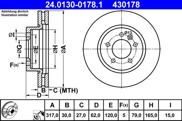 ATE 24.0130-0178.1 - Тормозной диск autospares.lv