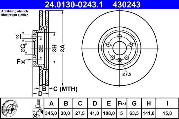 ATE 24.0130-0243.1 - Тормозной диск autospares.lv