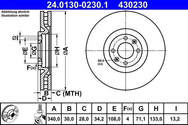 ATE 24.0130-0230.1 - Тормозной диск autospares.lv